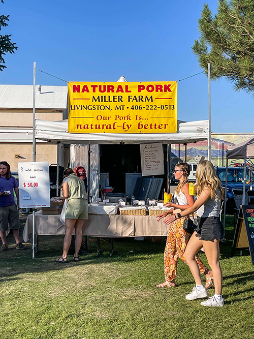 Miller pork's vendor booth at the livingston farmers market