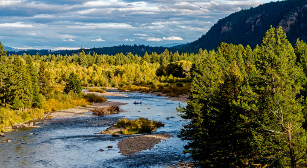 Fly fisherman on the Blackfoot River west of Ovando